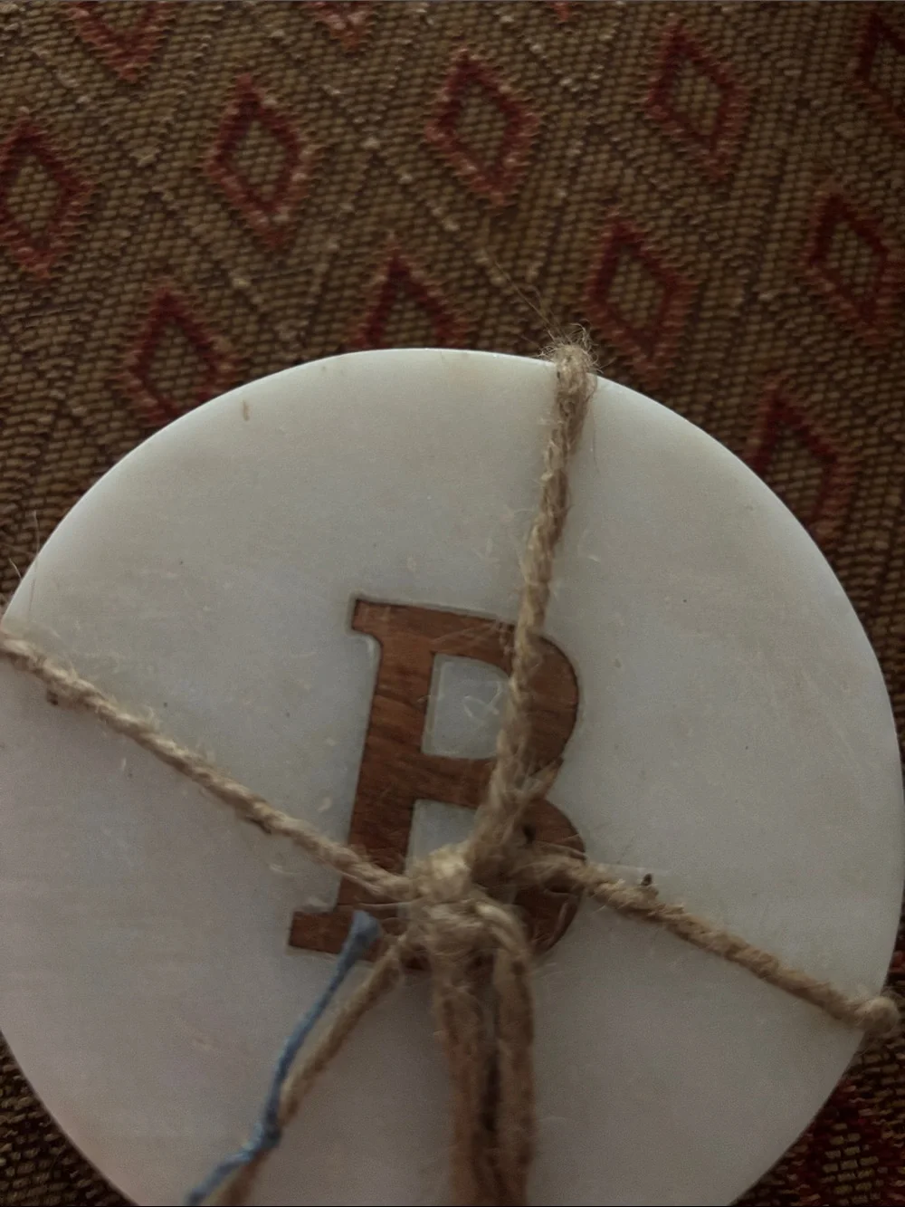 CBK Marble Monogram Coaster - White with Brown 'B'